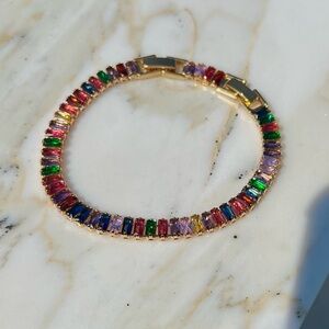 🌈 Rainbow Zircon Stone Tennis Bracelet 💎 STAINLESS STEEL